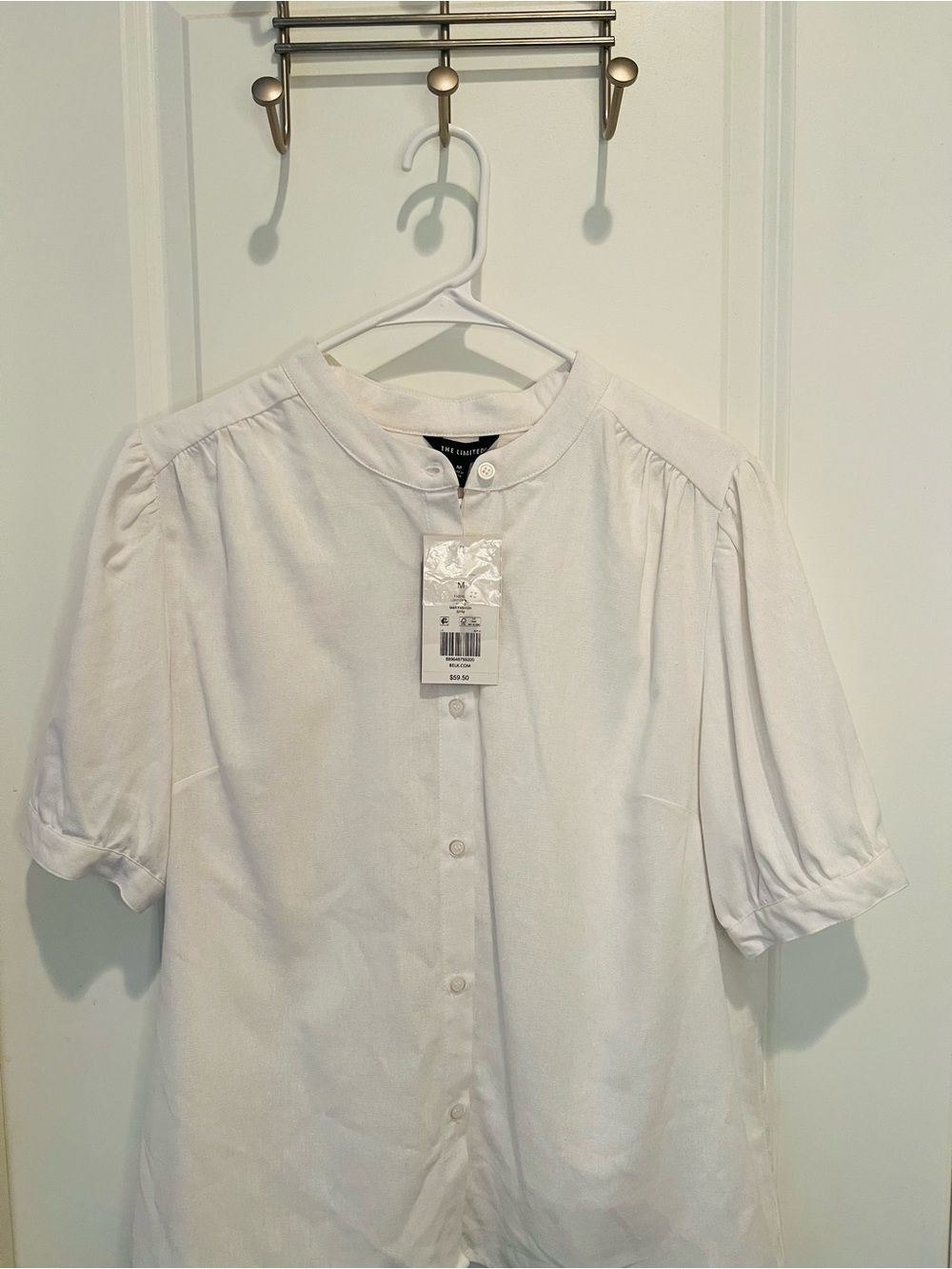 Belk — The Limited White Band-Collar Button Down Puff Sleeve Blouse - Picture 4 of 9